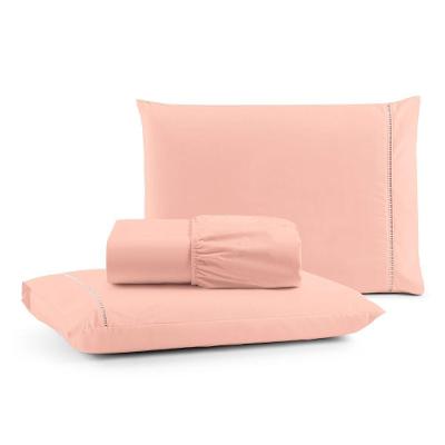 Jogo Cama Lençol Bali Casal Padrão Percal 180 Fios 100% Algodão Ponto Palito 3 Peças - Salmão