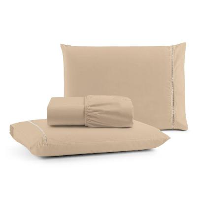 Jogo Cama Lençol Bali Casal Padrão Pecal 180 Fios 100% Algodão Ponto Palito 3 Peças - Avelã