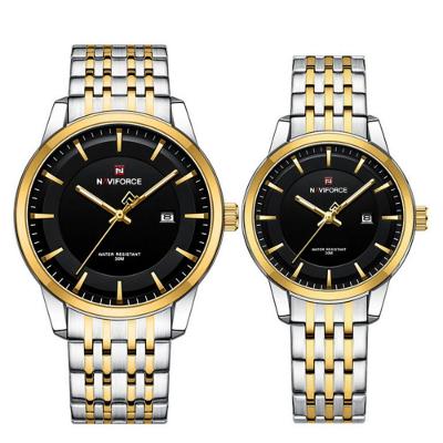 Conjunto Relógio De Quartzo Data Automática Em Aço Inoxidável Impermeavel Preto Dourado