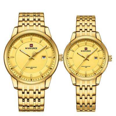 Conjunto Relógio De Quartzo Data Automática Em Aço Inoxidável Impermeavel Dourado