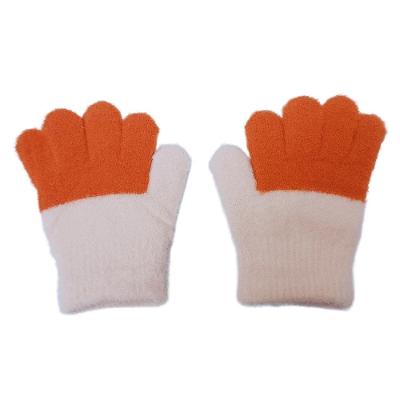 Luva Infantil Térmica De Inverno Pelúcia Tricotada Coloridas Laranja E Bege