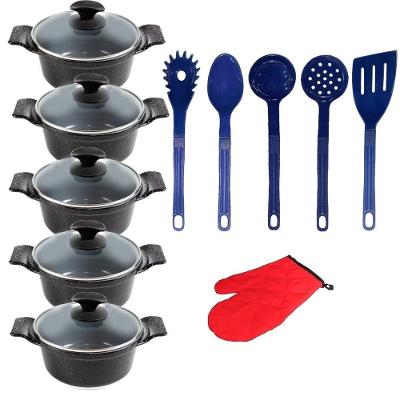 Jogo Panela Preto Liso Cerâmica Talher Azul Javali Aal 16A24