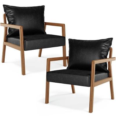 Kit 02 Poltronas Decorativa Para Sala De Estar Alícia B04 Couríssimo Preto Brilho