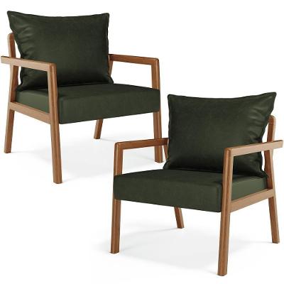 Kit 02 Poltronas Decorativa Para Sala De Estar Alícia B04 Couríssimo Verde Musgo