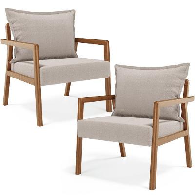 Kit 02 Poltronas Decorativa Para Sala De Estar Alícia B04 Bouclê Creme