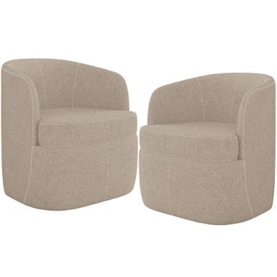 Kit 02 Poltronas Decorativa Giratória Para Sala De Estar Siena K01 Linho Bege