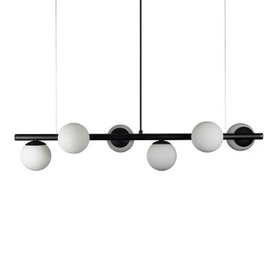 Lustre Pendente Figo Preto - 6 Globos Esfera De Vidro Branco