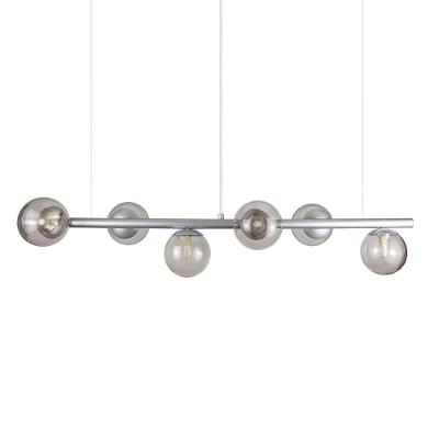 Lustre Pendente Figo Prata - 6 Globos Esfera De Vidro Fumê
