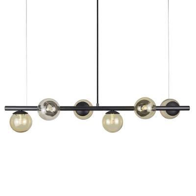 Lustre Pendente Figo Preto - 6 Globos Esfera De Vidro âmbar