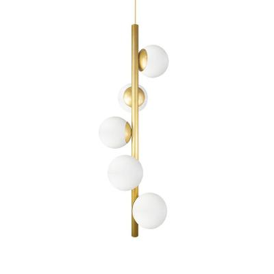 Lustre Vertical Figo Ouro - 5 Globos Esfera De Vidro Branco