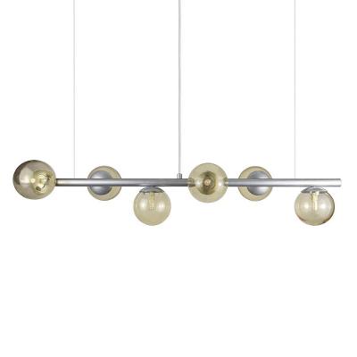 Lustre Pendente Figo Prata - 6 Globos Esfera De Vidro âmbar