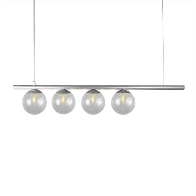 Lustre Pendente Figo Prata - 4 Globos Esfera De Vidro Fumê