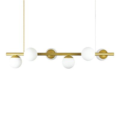 Lustre Pendente Figo Ouro - 6 Globos Esfera De Vidro Branco