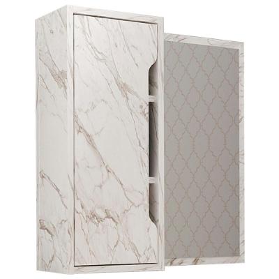 Espelheira Para Banheiro 60 Cm 1 Porta Bn3648 Marmore Branco Tecno Mobili Marmore Branco