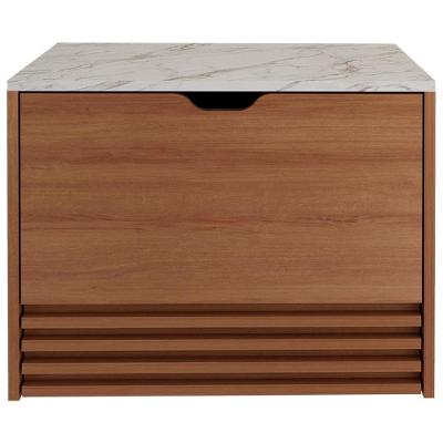 Balcao Gabinete 1 Gaveta Ripada Bn3613 Amendoa Marmore Branco Tecno Mobili Amendoa Marmore Branco