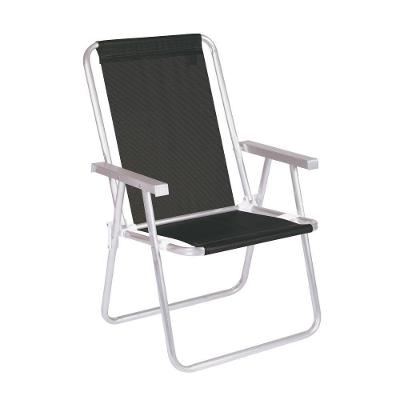 Cadeira De Praia Alta Alumínio Conforto 120 Kg Mor Cor:preto Preto