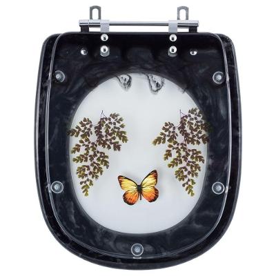 Assento Sanitario Poliester Decorado Borboleta Paris Preto Para Vaso Ideal Standard