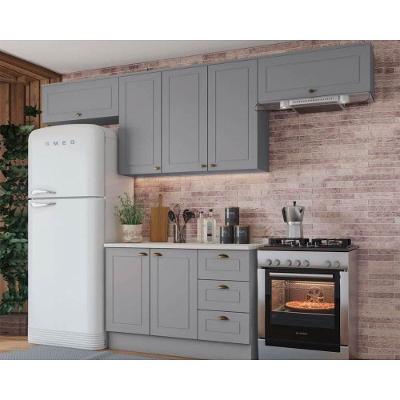 Kit de Cozinha Modulada 5 Peças Americana (3 Aéreos. 1 Balcão, 1 Complemento) Cinza - Henn
