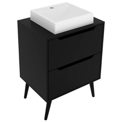Gabinete 2 Gavetas Com Cuba Para Banheiro Bn3600x39 Preto Tecno Mobili Preto