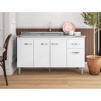 Balcão Armário Para Cozinha Com Tampo 150 Cm Gabriela Branco
