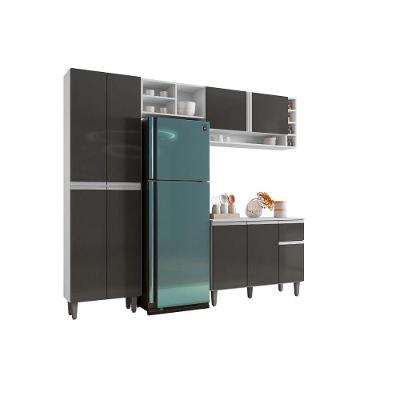 Balcão Para Cozinha E Armário Aéreo Vanessa Com 5 Peças Branco-cinza