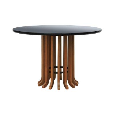 Mesa De Jantar Denver Amêndoa Tampo ø120 Mdf Com Vidro Tampo ø120 Mdf Preto-vidro Preto