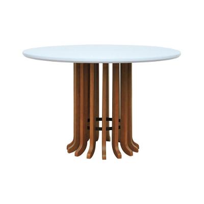 Mesa De Jantar Denver Amêndoa Tampo ø120 Mdf Com Vidro Tampo ø120 Mdf Branco-vidro Branco