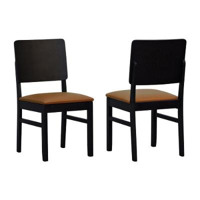 Kit 2 Cadeiras Quéops Madeira Maciça Encosto Anatômico Assento Estofado - Preto Corano Caramelo