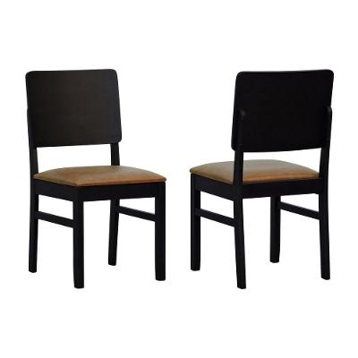 Kit 2 Cadeiras Quéops Madeira Maciça Encosto Anatômico Assento Estofado - Preto Corano Marrom Mescla