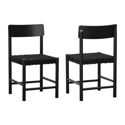 Kit 2 Cadeiras Amber Madeira Maciça - Preto Trançado Corda Na Cor Preta