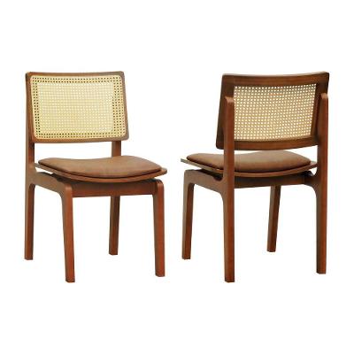Kit 2 Cadeiras Gus Madeira Maciça Encosto Telinha Assento Anatômico - Amêndoa Estofado Corano Marrom Mescla
