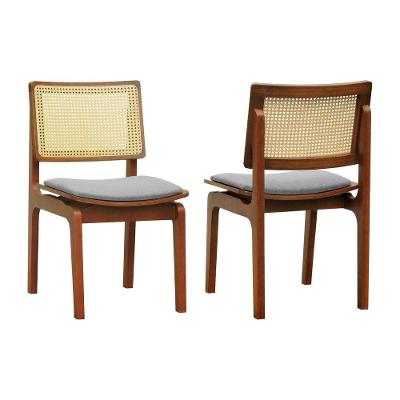 Kit 2 Cadeiras Gus Madeira Maciça Encosto Telinha Assento Anatômico - Amêndoa Estofado Linho Cinza Mescla Impermeável