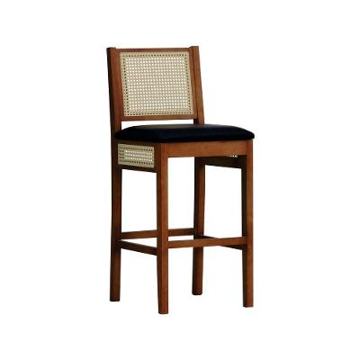 Banqueta Alta Bistrô Urban Lateral E Encosto Telinha Natural Assento Estofado - Amêndoa Corano Preto
