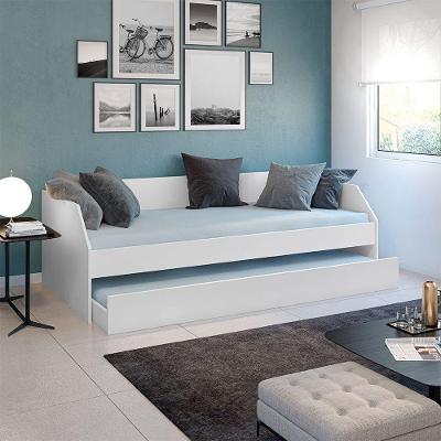 Sofá Cama Solteiro Duo Com Cama Auxiliar Em Mdf Reforçado 15mm Branco - Cor: Branco