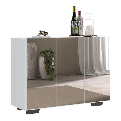 Aparador Buffet 2 Portas Com Espelho E Pés Quadrados Vegas V3614 Branco/Preto Branco/Preto