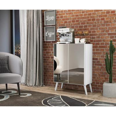 Aparador Buffet 2 Portas Com Espelho Retrô Vegas V3613 Branco Branco