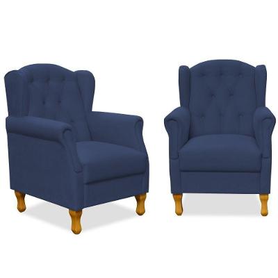 Kit 02 Poltronas Yara P02 Suede Azul Marinho