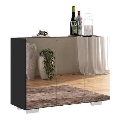 Aparador Buffet 4 Portas Com Espelho E Pés Quadrados Vegas V3560 Preto/Branco Preto/Branco