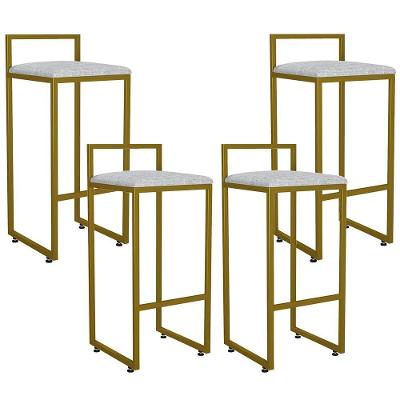 Kit 04 Banquetas Alta Hanna Dourado Linho Cru