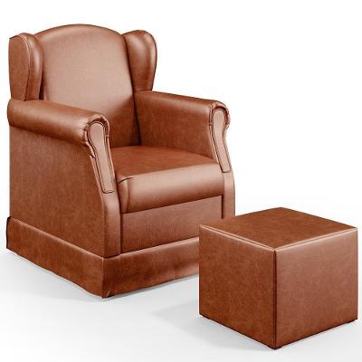 Poltrona Com Balanço E Puff Elisa P02 Couríssimo Camel