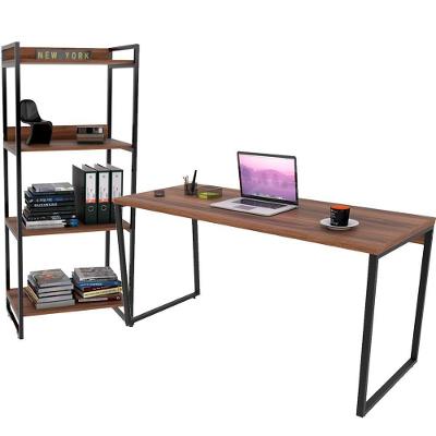 Kit Mesa Para Escritório Com Estante 150 Cm Nogal