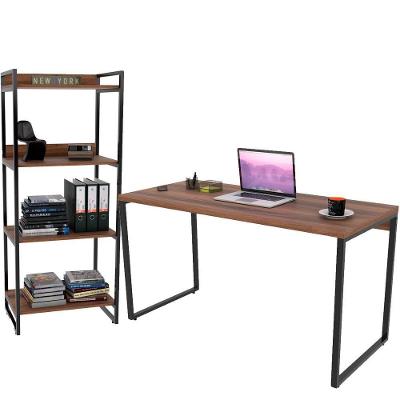 Kit Mesa Para Escritório Com Estante 135 Cm Nogal