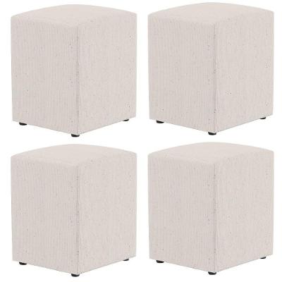 Kit 04 Puffs Quadrado L02 Decorativo Linho Cru - Lyam Decor
