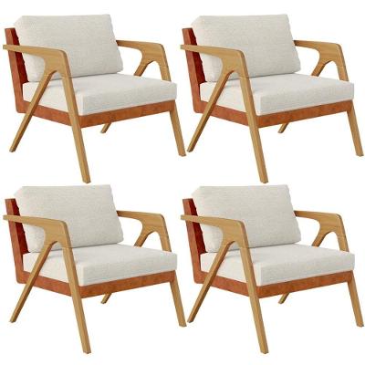 Kit 04 Poltronas Pietra Couríssimo Camel Linho Champagne
