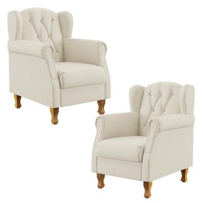 Kit 02 Poltronas Decorativa Yara P02 Linho Champagne