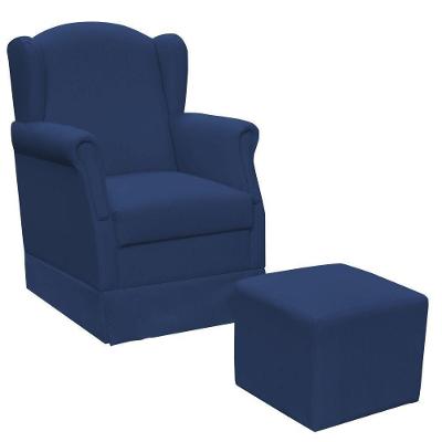 Poltrona E Puff Elisa P02 Suede Azul Marinho