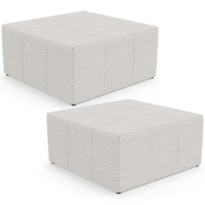 Kit 02 Puffs Decorativos Para Sala De Estar Quadrado Milano 90x90 W01 Bouclê Cru - Lyam Decor