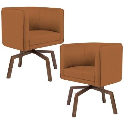 Kit 02 Poltronas Giratória Base Ka Veludo Telha C-262