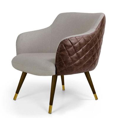 Poltrona Pés Palito Duo Bronze Linho Bege Corano Marrom
