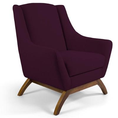 Poltrona Fixa Base De Madeira Veludo Roxo Grape C-292
